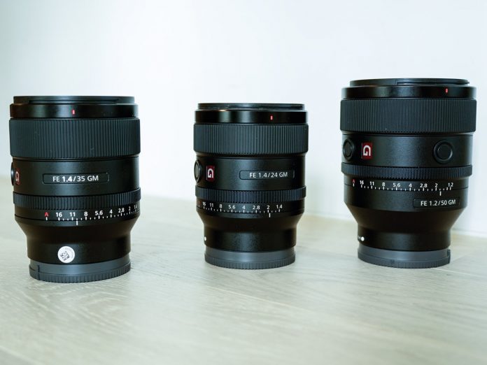 A photo of three Sony GM lenses