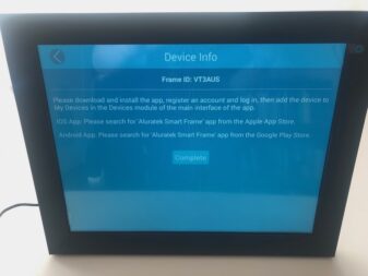 Aluratek digital photo frame setup. A screen showing Aluratek digital photo frame setup with device information.