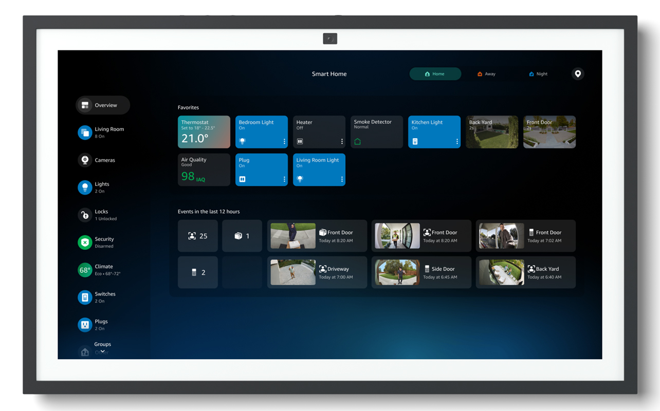 Tableau de bord de la maison intelligente sur un Echo Show avec Alexa+.