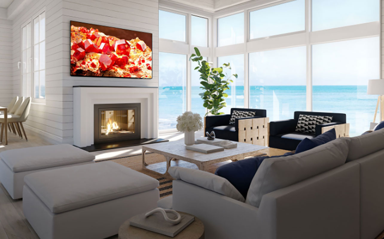 A TV in a living room setting.
